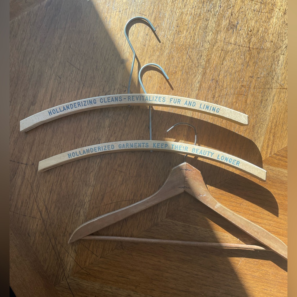 Set of 3 Vintage Solid Wood Hangers - Hollanderized, Hilton "Around The World"